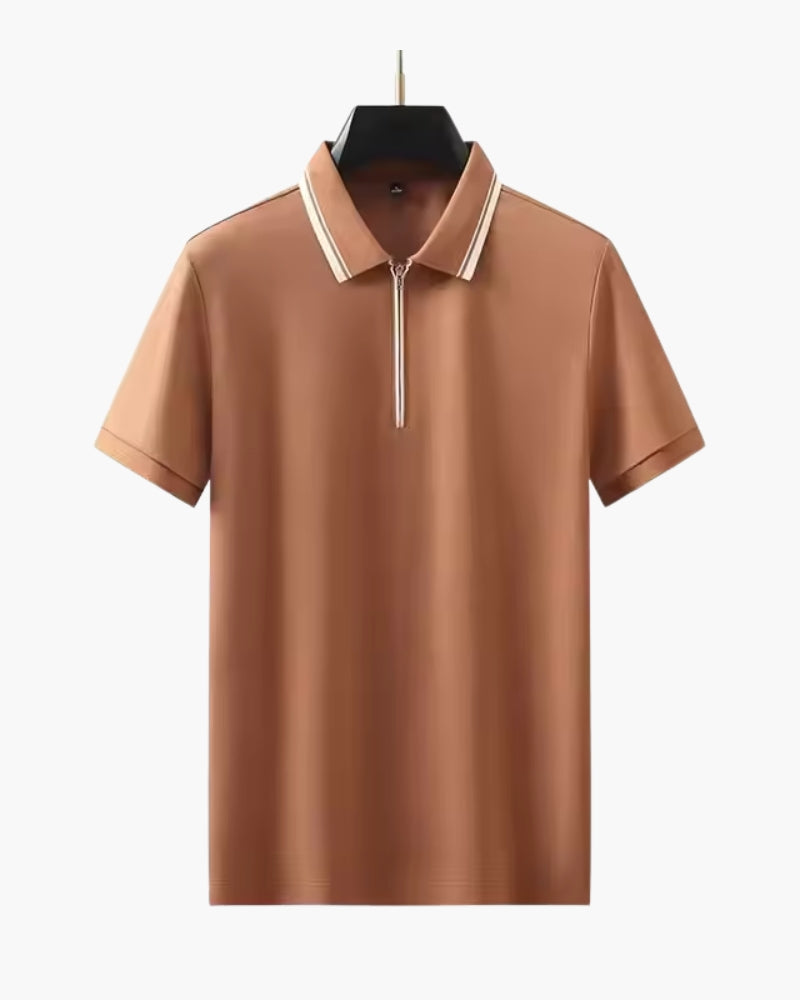 NOUVEAU RICHE Herren Poloshirt Langarm Baumwolle mit Reißverschluss Orange