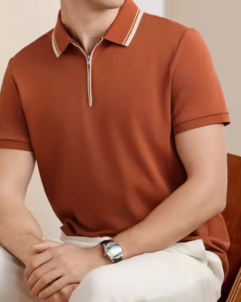 NOUVEAU RICHE Herren Poloshirt Langarm Baumwolle mit Reißverschluss
