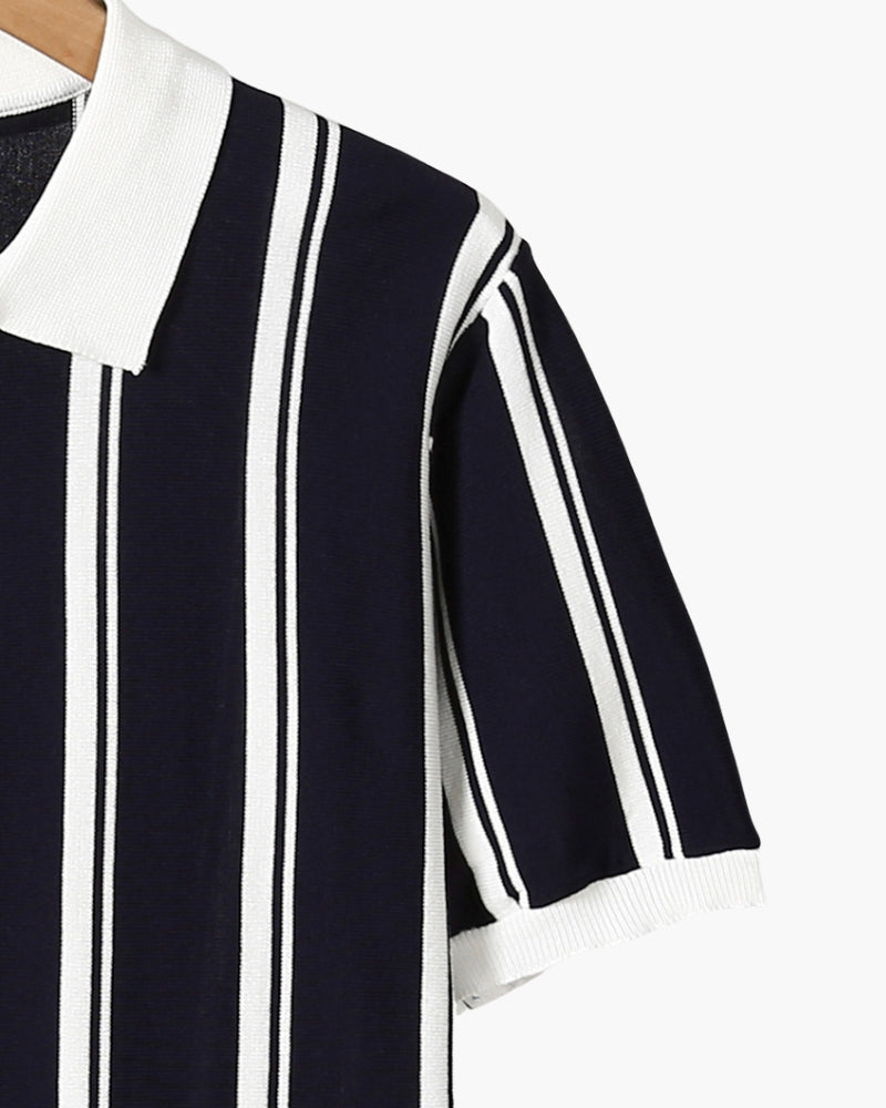 NOUVEAU RICHE Herren Poloshirt Langarm Strick mit Halber Reißverschluss