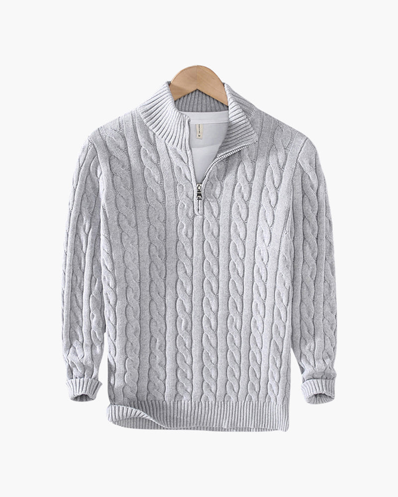 NOUVEAU RICHE Herren Pullover Baumwolle Halbzipper Langarm Grau