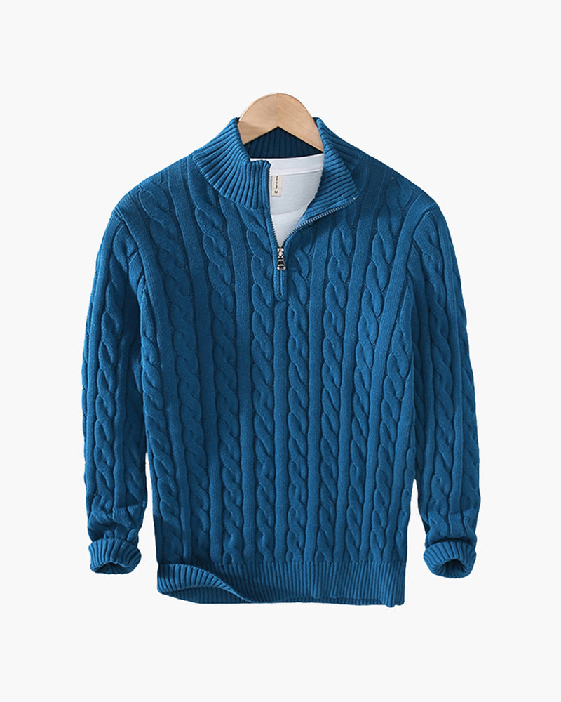 NOUVEAU RICHE Herren Pullover Baumwolle Halbzipper Langarm Hellblau