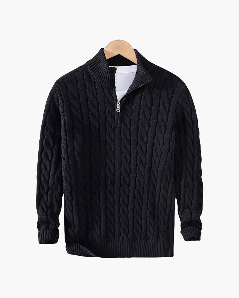 NOUVEAU RICHE Herren Pullover Baumwolle Halbzipper Langarm Schwarz