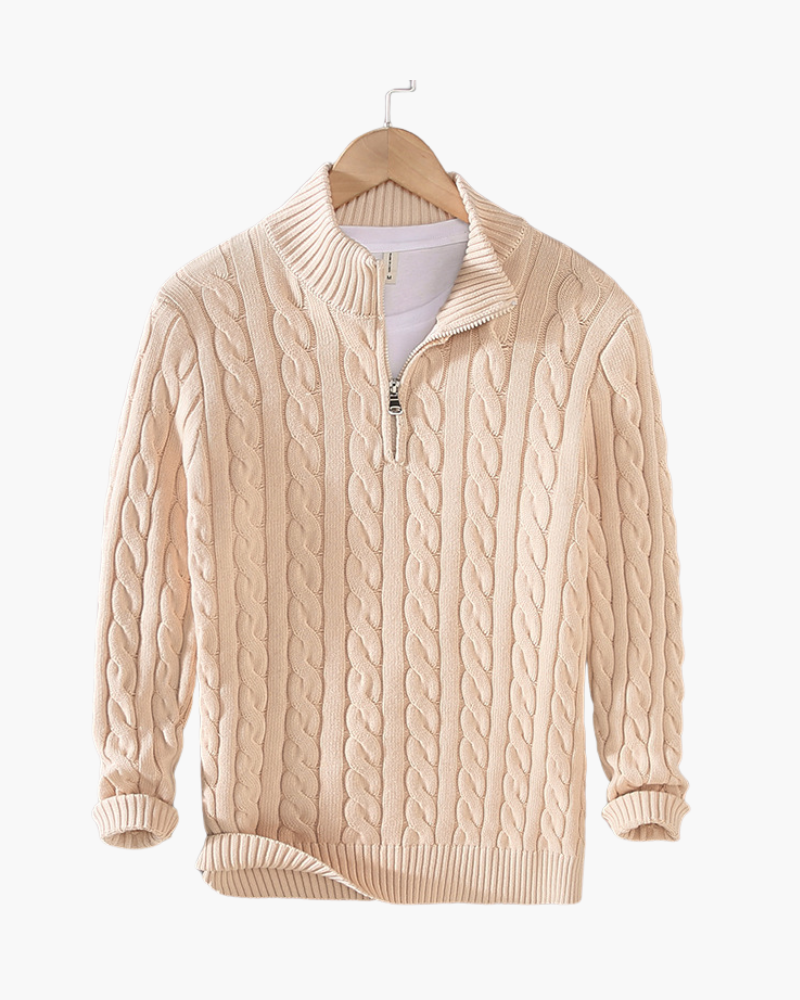NOUVEAU RICHE Herren Pullover Baumwolle Halbzipper Langarm Beige