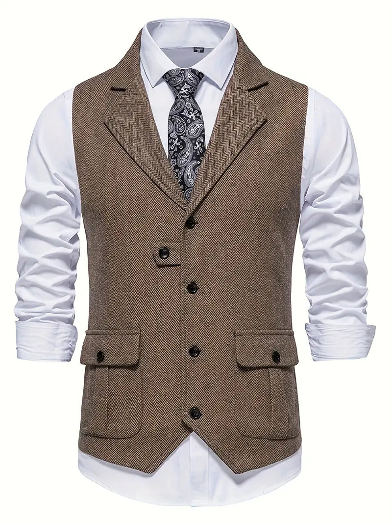 NOUVEAU RICHE Herren Sakko Herringbone Blazer Einreiher mit Notchkragen Khaki