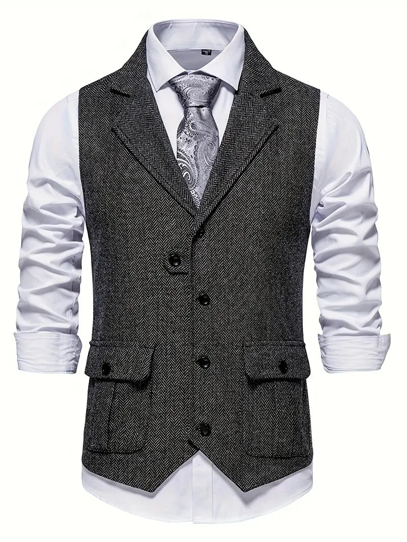 NOUVEAU RICHE Herren Sakko Herringbone Blazer Einreiher mit Notchkragen Grau