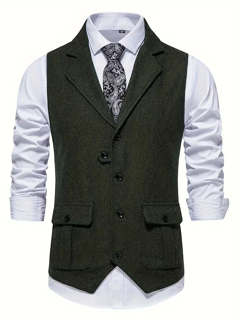 NOUVEAU RICHE Herren Sakko Herringbone Blazer Einreiher mit Notchkragen Olive