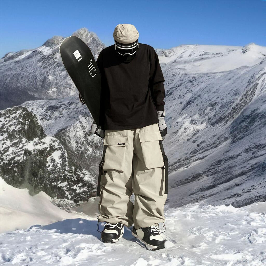 NOUVEAU RICHE Herren Skihose Im Baggy-Stil Mit Cargotaschen Schnallenverschlüssen Beige