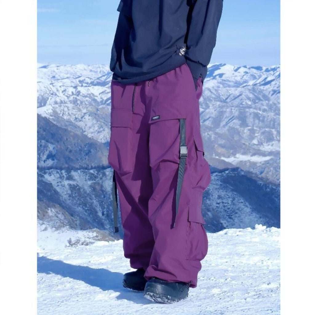 NOUVEAU RICHE Herren Skihose Im Baggy-Stil Mit Cargotaschen Schnallenverschlüssen Lila