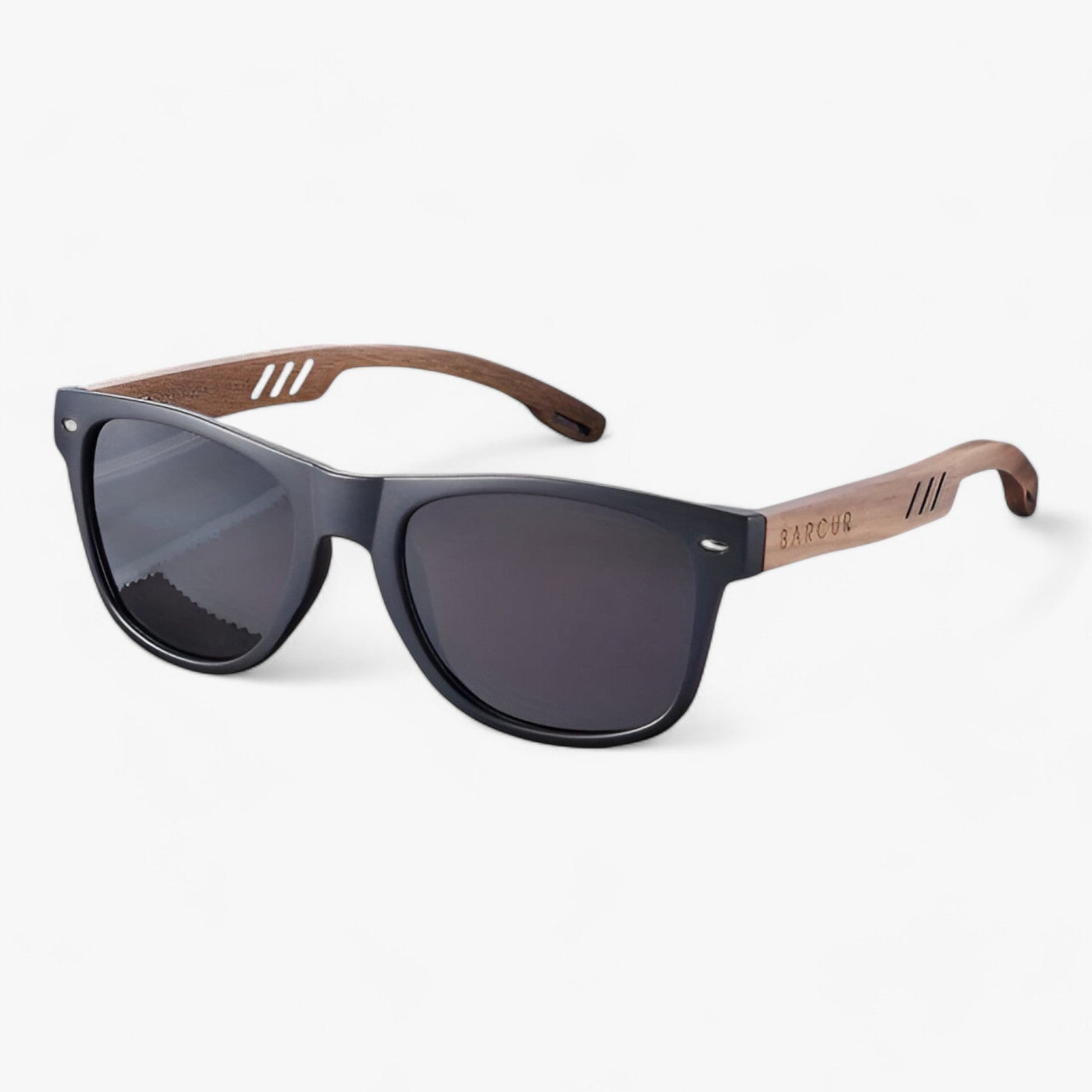 NOUVEAU RICHE Herren Sonnenbrille Holzgestell UV400 Polarisierte Gläser Matt schwarz