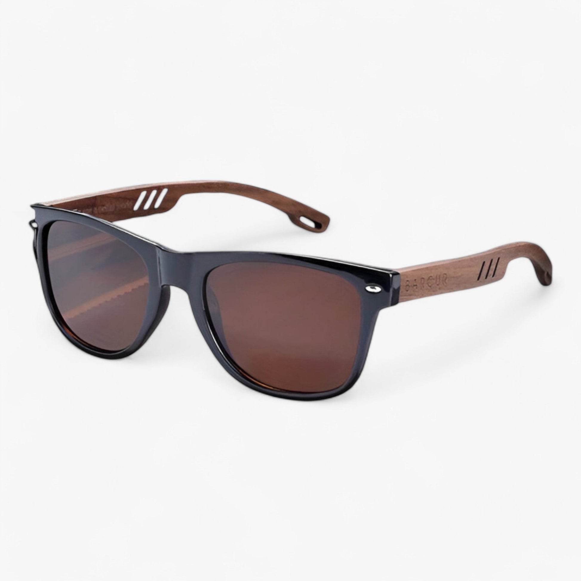NOUVEAU RICHE Herren Sonnenbrille Holzgestell UV400 Polarisierte Gläser Braun