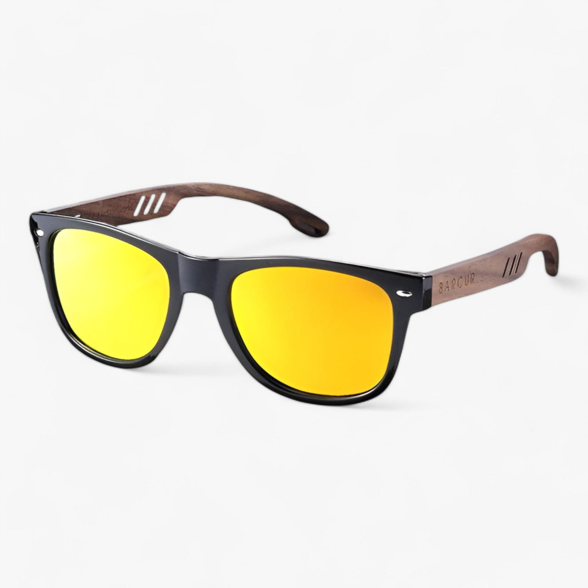 NOUVEAU RICHE Herren Sonnenbrille Holzgestell UV400 Polarisierte Gläser Orange