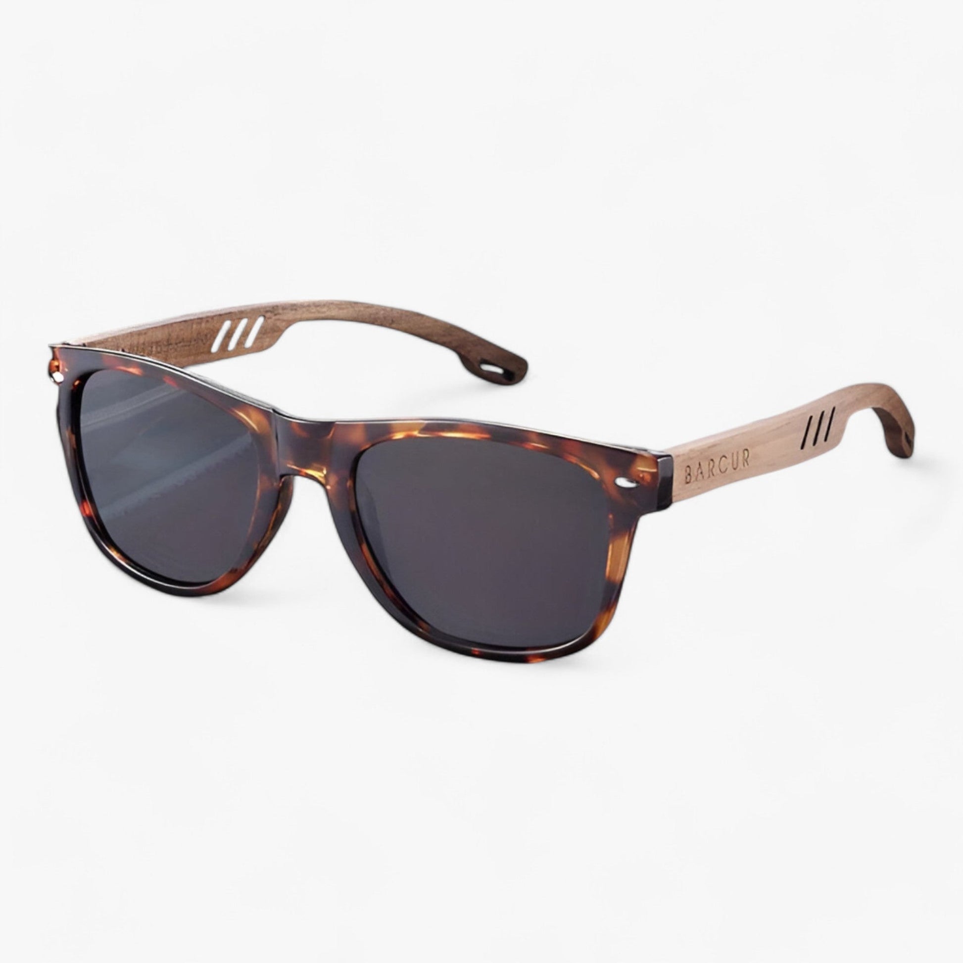 NOUVEAU RICHE Herren Sonnenbrille Holzgestell UV400 Polarisierte Gläser Leoparden grau