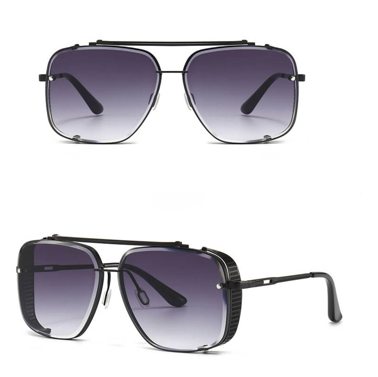 NOUVEAU RICHE Herren Sonnenbrille Metall UV400 Schutz Elegantes Design Lila Schwarz