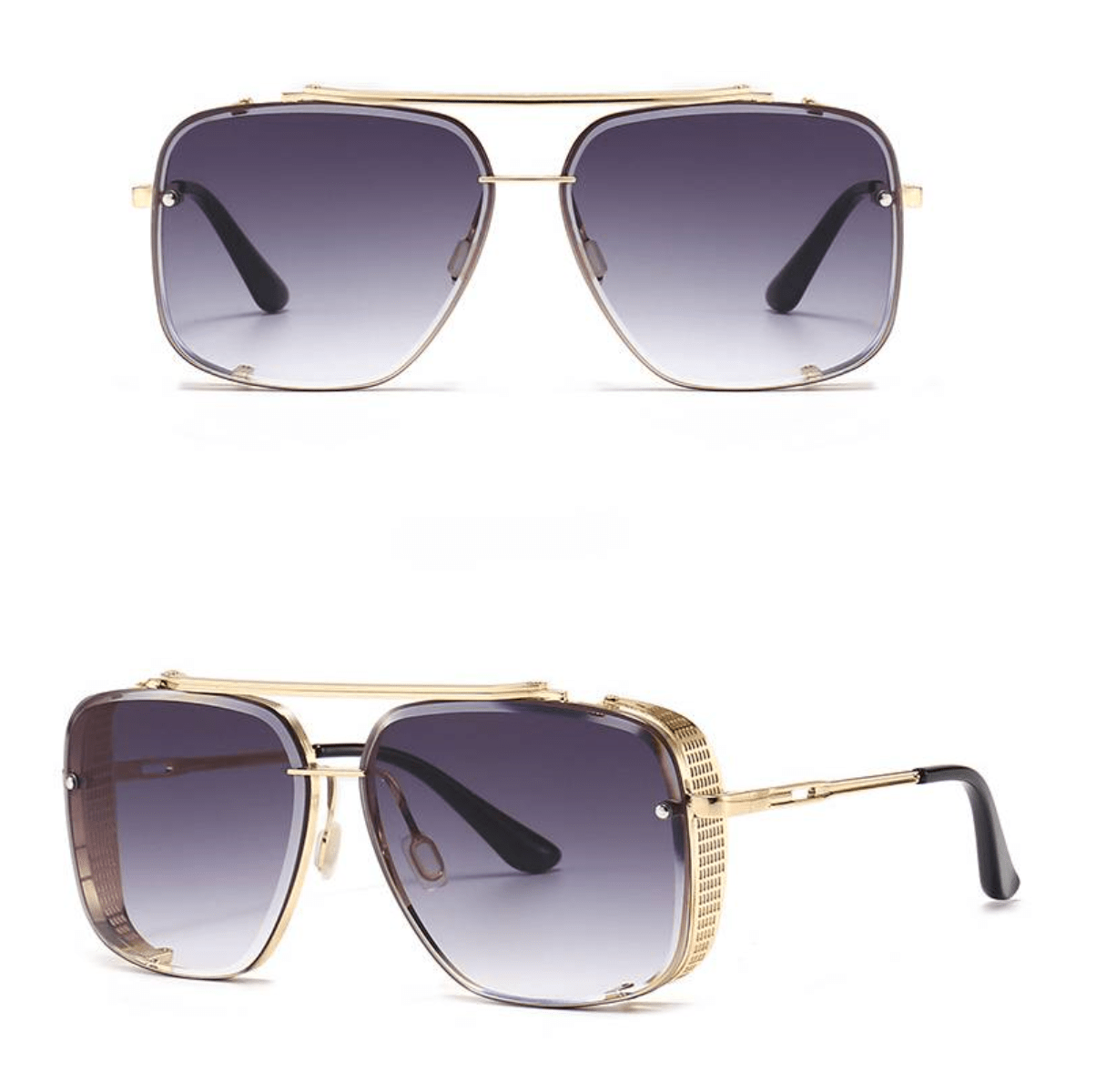 NOUVEAU RICHE Herren Sonnenbrille Metall UV400 Schutz Elegantes Design Lila Gold