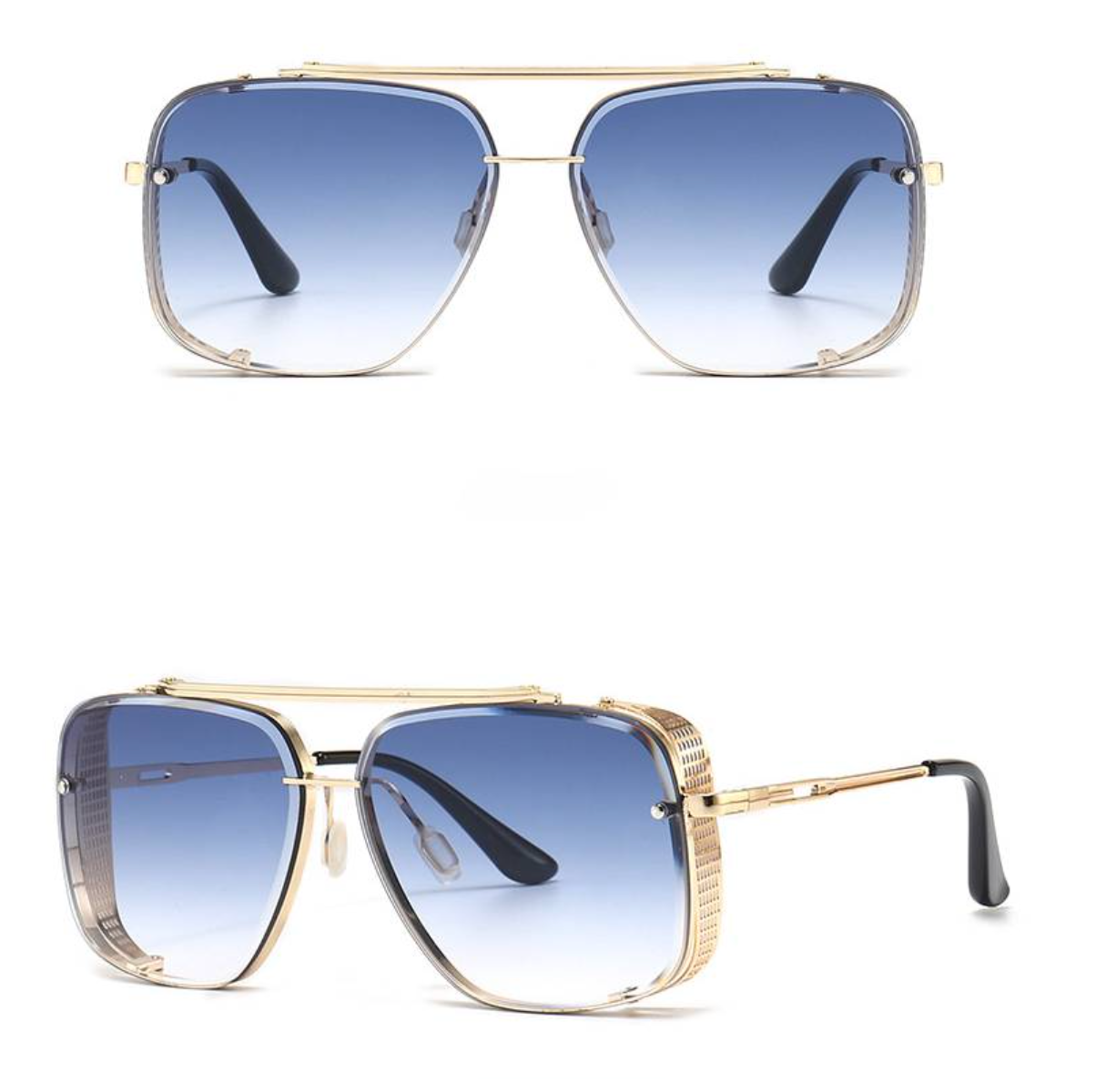 NOUVEAU RICHE Herren Sonnenbrille Metall UV400 Schutz Elegantes Design Blau Gold