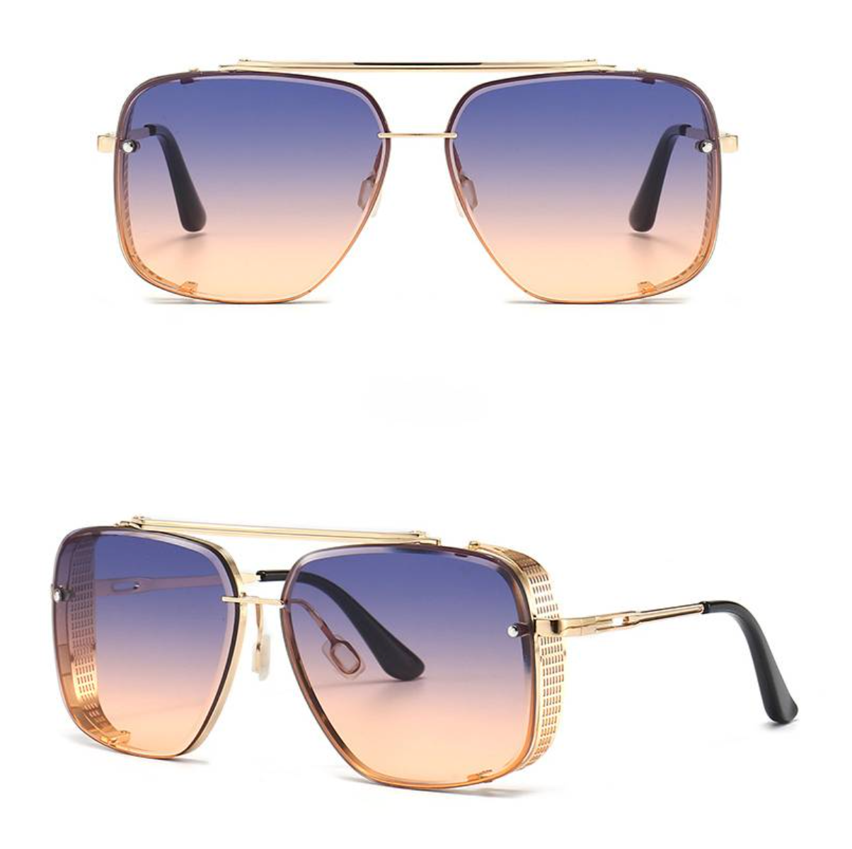 NOUVEAU RICHE Herren Sonnenbrille Metall UV400 Schutz Elegantes Design Rosa Blau