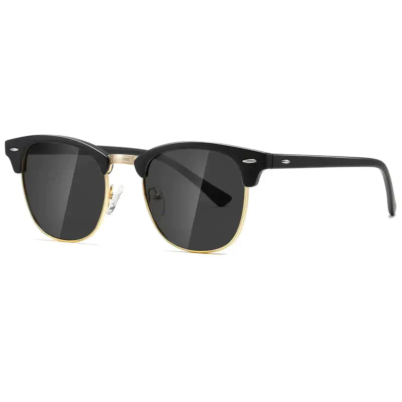 NOUVEAU RICHE Herren Sonnenbrille Piloten Polarisiert Komposit Schwarzer Goldrahmen Schwarze Linse