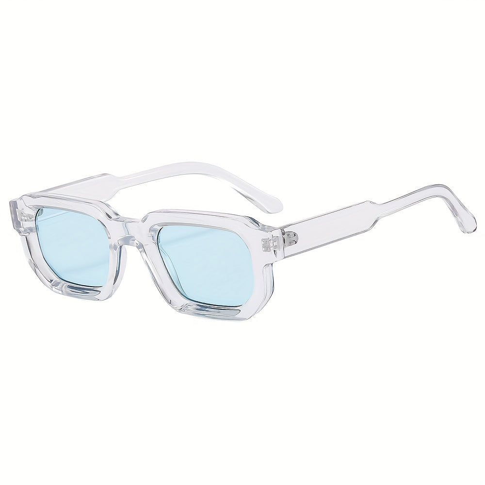 NOUVEAU RICHE Herren Sonnenbrille Retro Quadratischer Rahmen PC Transparenter Rahmen mit grünem Glas