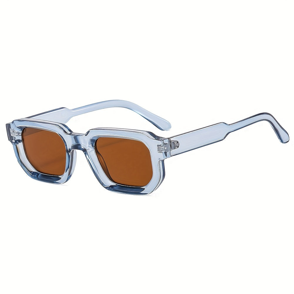 NOUVEAU RICHE Herren Sonnenbrille Retro Quadratischer Rahmen PC Transparenter blauer Rahmen mit vollständiger Teelens