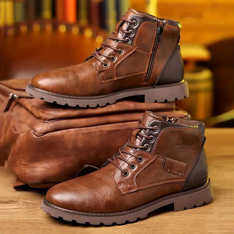 NOUVEAU RICHE Herren Stiefel PU-Leder mit Reißverschluss Braun