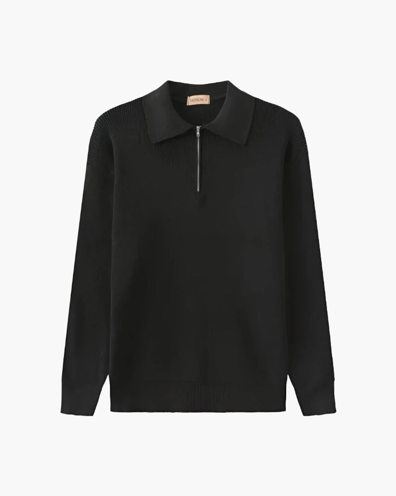 NOUVEAU RICHE Herren Strick Pullover Baumwolle mit Reißverschluss Dunkelgrau