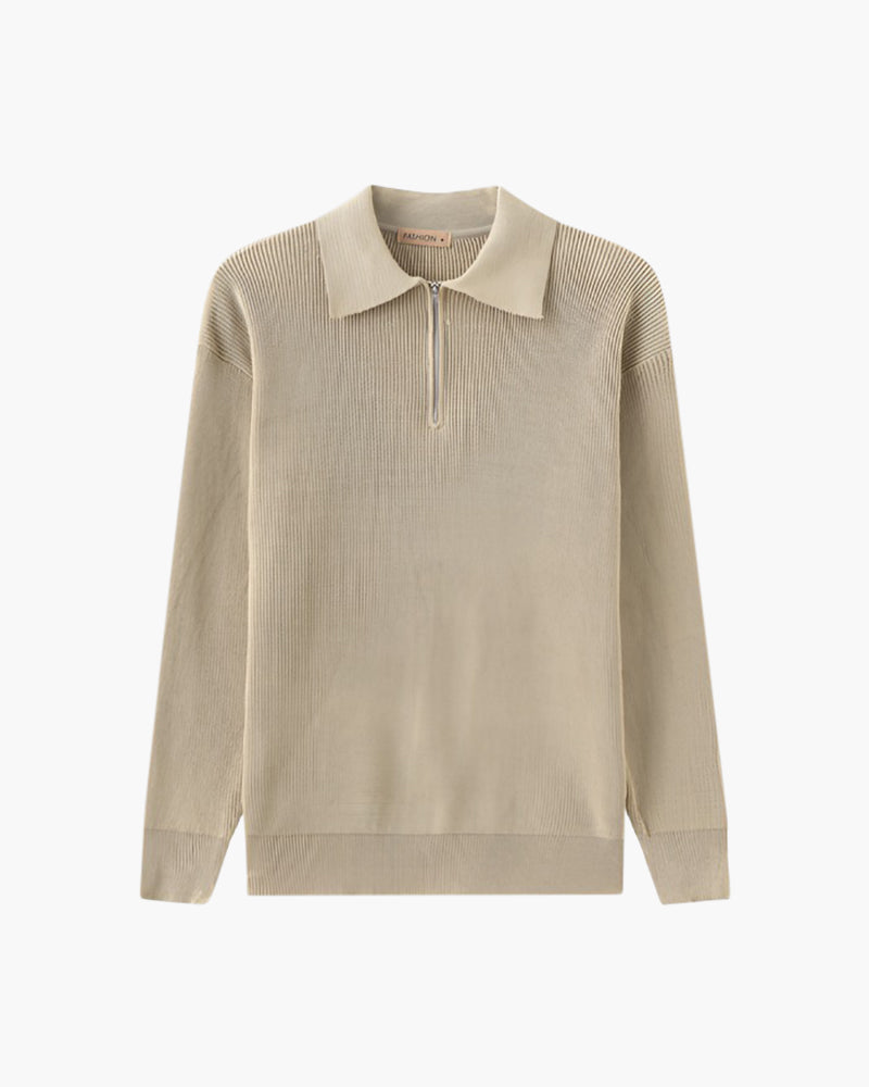 NOUVEAU RICHE Herren Strick Pullover Baumwolle mit Reißverschluss Nude