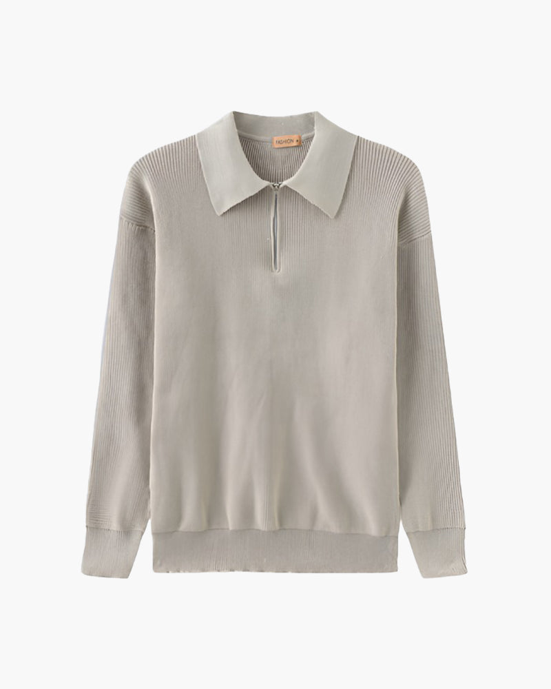 NOUVEAU RICHE Herren Strick Pullover Baumwolle mit Reißverschluss Hellgrau