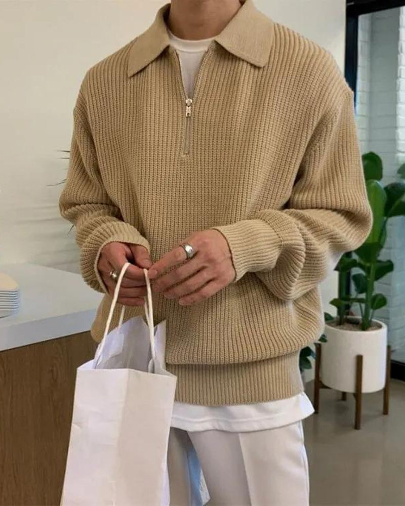 NOUVEAU RICHE Herren Strick Pullover Baumwolle mit Reißverschluss
