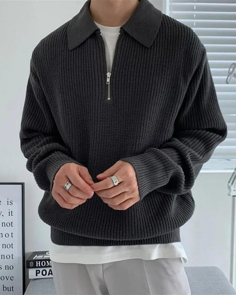 NOUVEAU RICHE Herren Strick Pullover Baumwolle mit Reißverschluss
