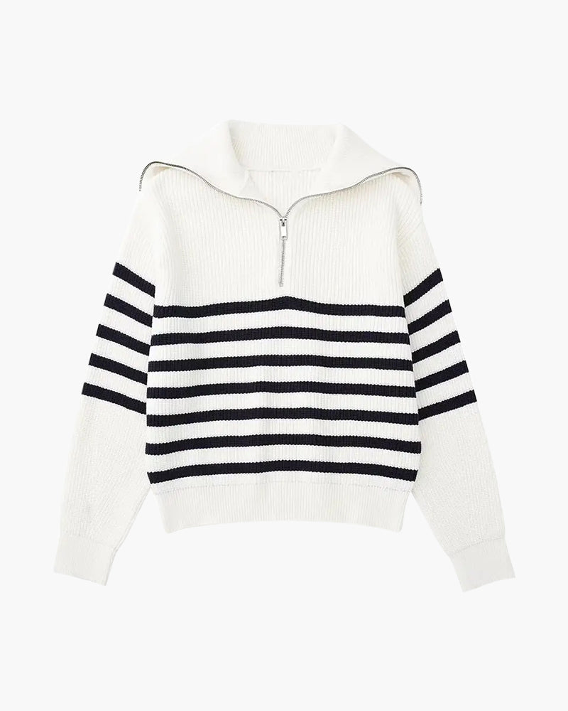 NOUVEAU RICHE Herren Strickjacke Baumwolle Reißverschluss gestreift Weiß gestreift