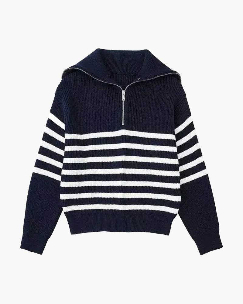 NOUVEAU RICHE Herren Strickjacke Baumwolle Reißverschluss gestreift Marine gestreift