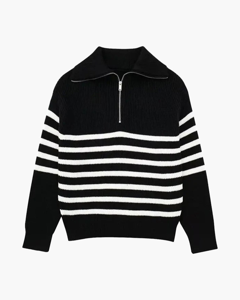NOUVEAU RICHE Herren Strickjacke Baumwolle Reißverschluss gestreift Schwarz gestreift