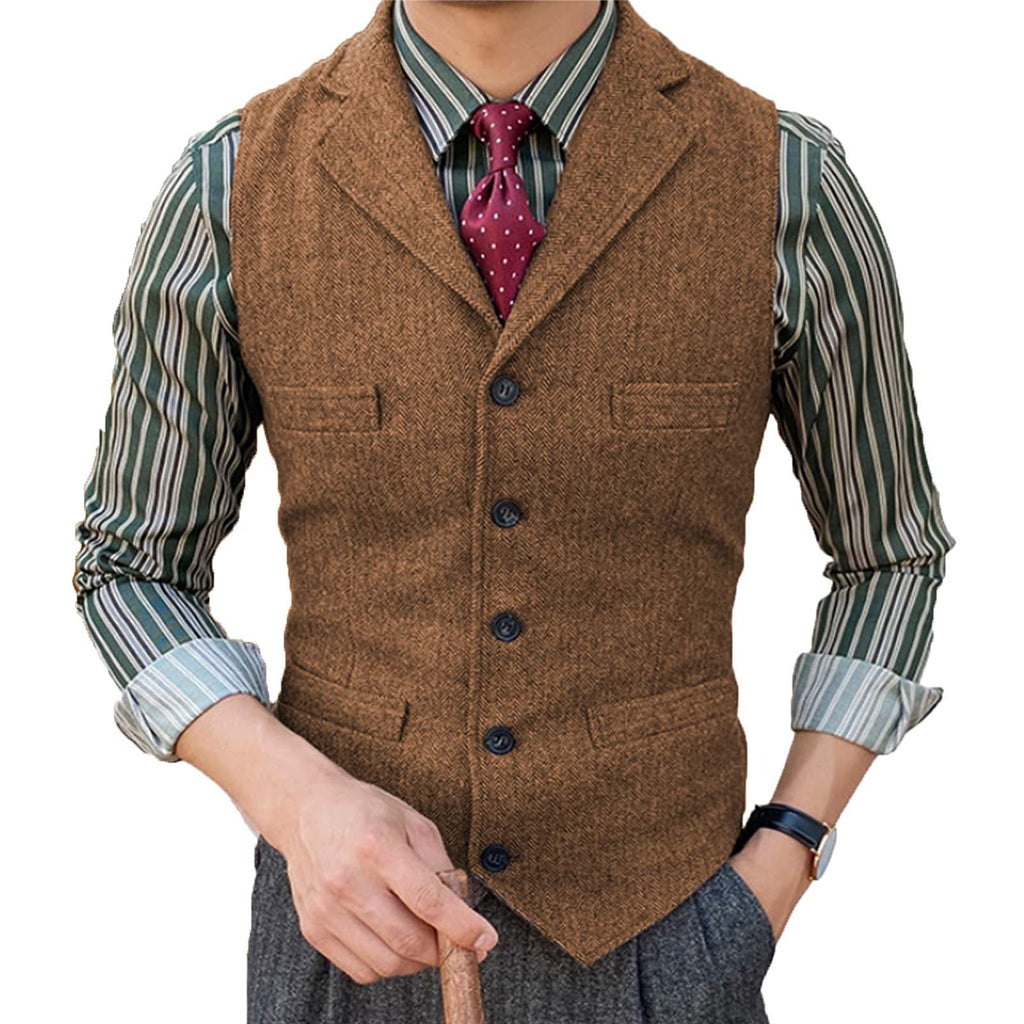 NOUVEAU RICHE Herren Strickjacke mit Revers und Fischgrätmuster – Bequem und Elegant Braun