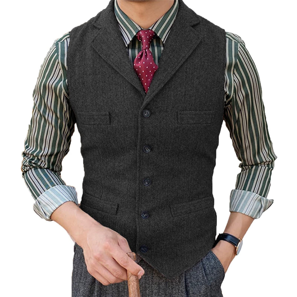NOUVEAU RICHE Herren Strickjacke mit Revers und Fischgrätmuster – Bequem und Elegant Schwarz