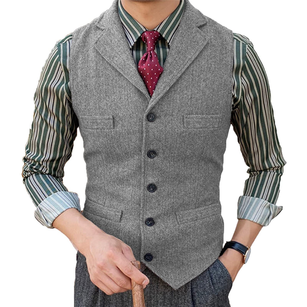 NOUVEAU RICHE Herren Strickjacke mit Revers und Fischgrätmuster – Bequem und Elegant Hellgrau