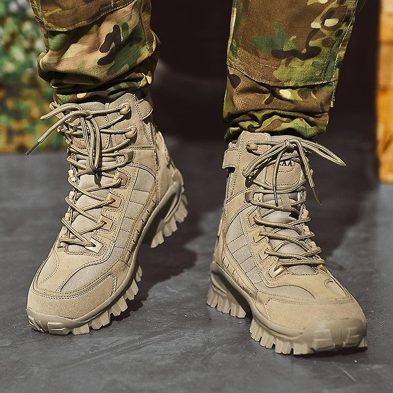 NOUVEAU RICHE Herren Tactical Boots Hochformat PU-Leder Beige