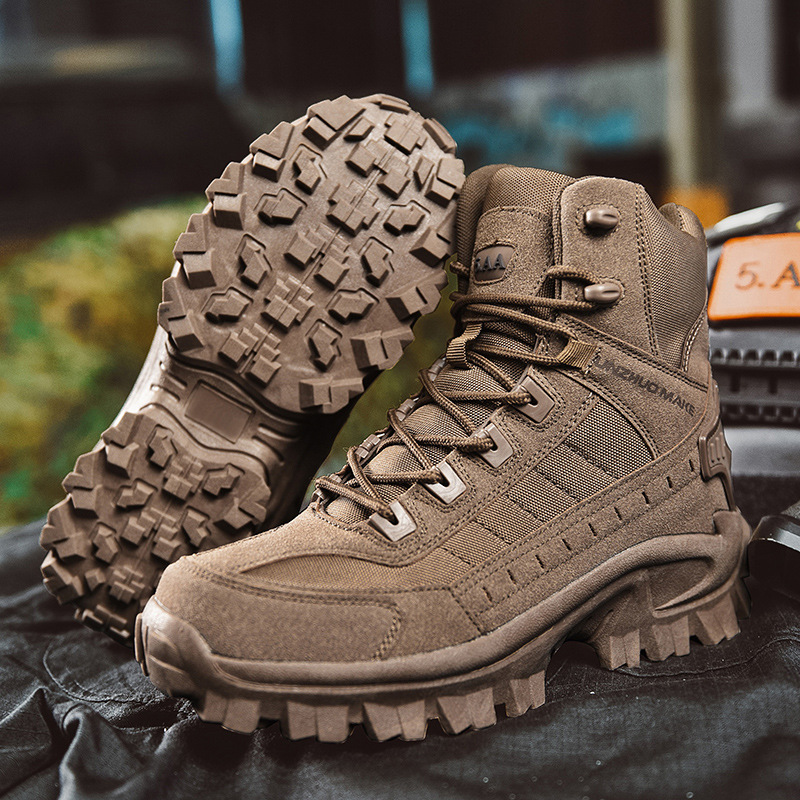 NOUVEAU RICHE Herren Tactical Boots Hochformat PU-Leder Braun