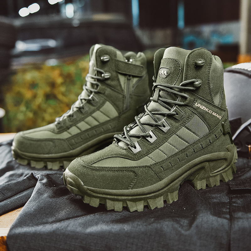 NOUVEAU RICHE Herren Tactical Boots Hochformat PU-Leder Grün