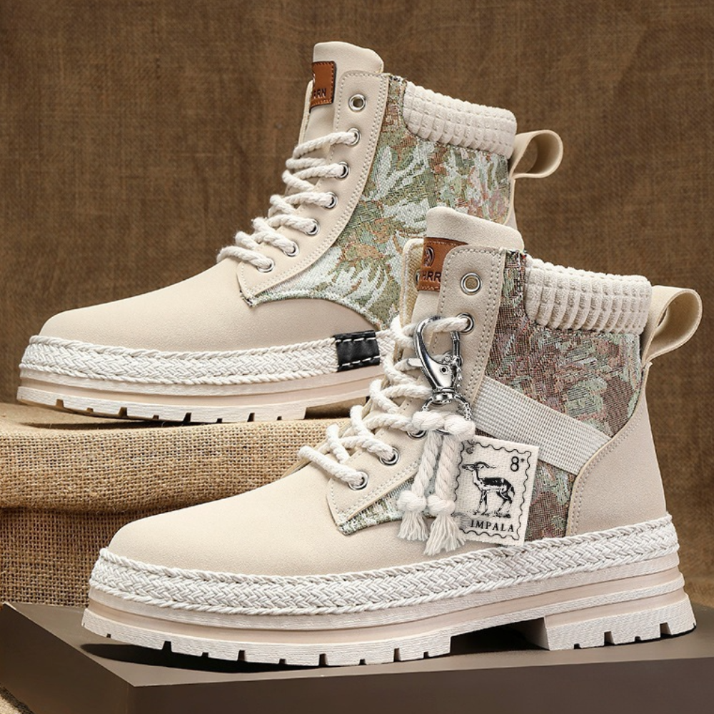 NOUVEAU RICHE Herren Wanderschuhe Hoch Khaki Gummi Obermaterial