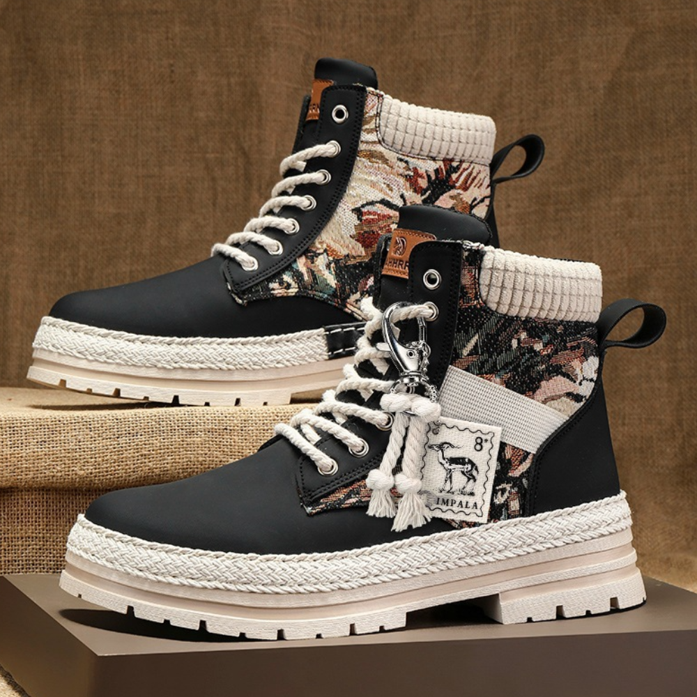 NOUVEAU RICHE Herren Wanderschuhe Hoch Khaki Gummi Obermaterial