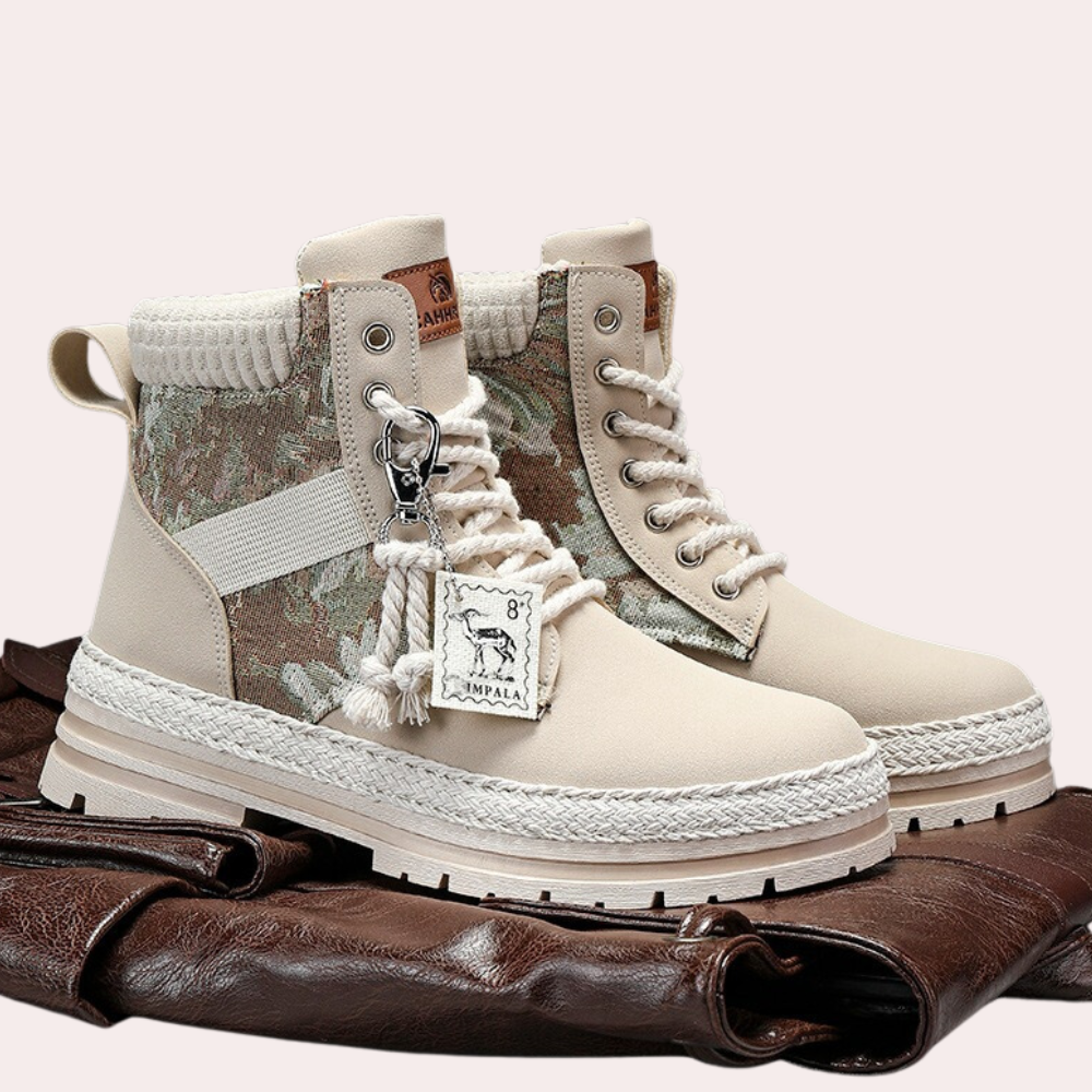 NOUVEAU RICHE Herren Wanderschuhe Hoch Khaki Gummi Obermaterial Beige
