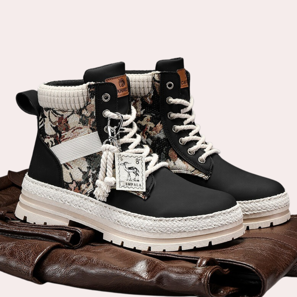 NOUVEAU RICHE Herren Wanderschuhe Hoch Khaki Gummi Obermaterial Schwarz