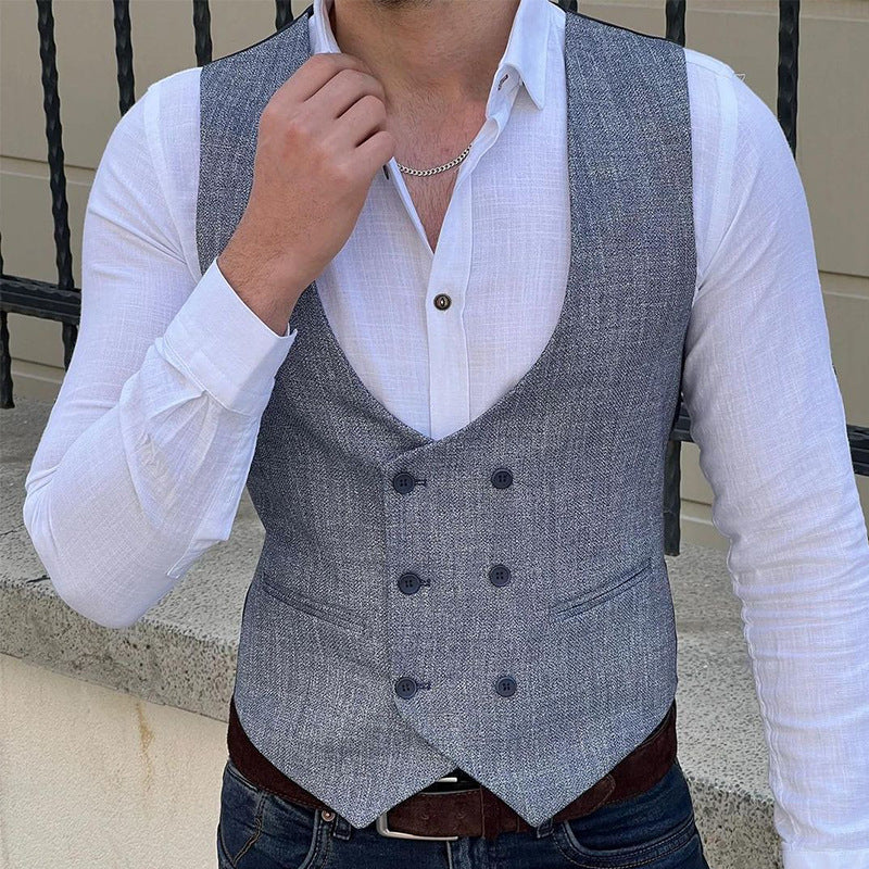 NOUVEAU RICHE Herren Weste aus Wolle – Slim Fit Doppelreiher für formelle Anlässe Grau