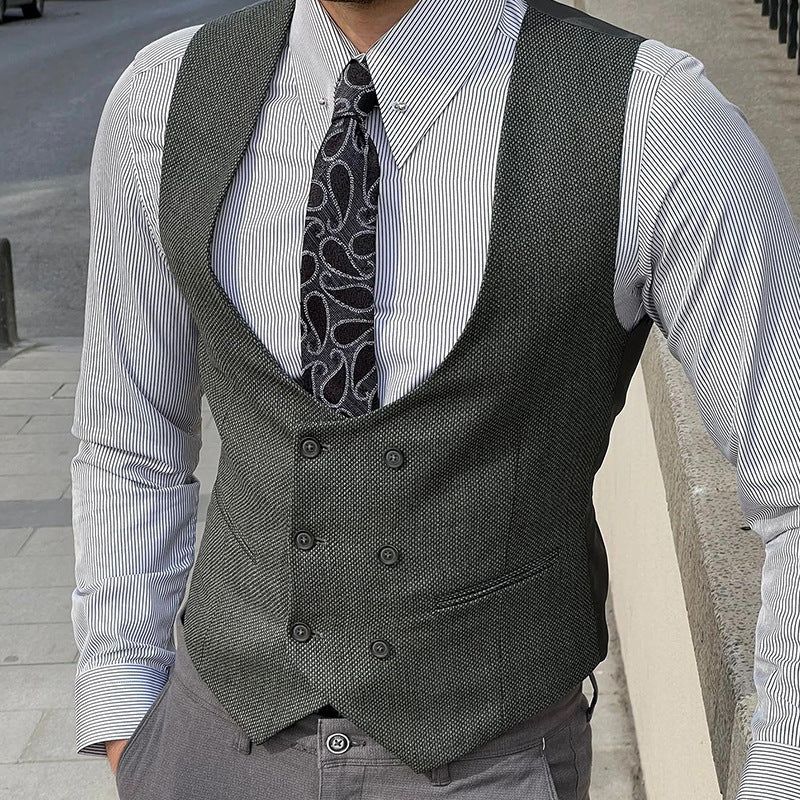 NOUVEAU RICHE Herren Weste aus Wolle – Slim Fit Doppelreiher für formelle Anlässe Grau Grün