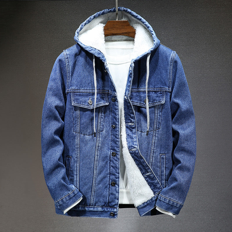 NOUVEAU RICHE Herren Winter Gefütterte Jeansjacke Mit Lammfellimitat Futter Für Kuschelige Wärme Und Stil Blau