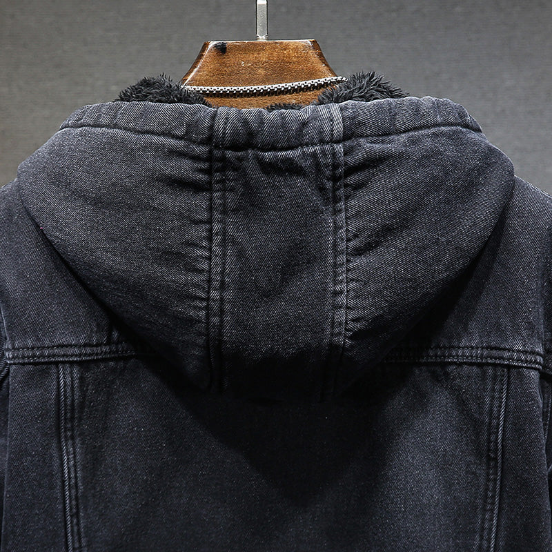 NOUVEAU RICHE Herren Winter Gefütterte Jeansjacke Mit Lammfellimitat Futter Für Kuschelige Wärme Und Stil