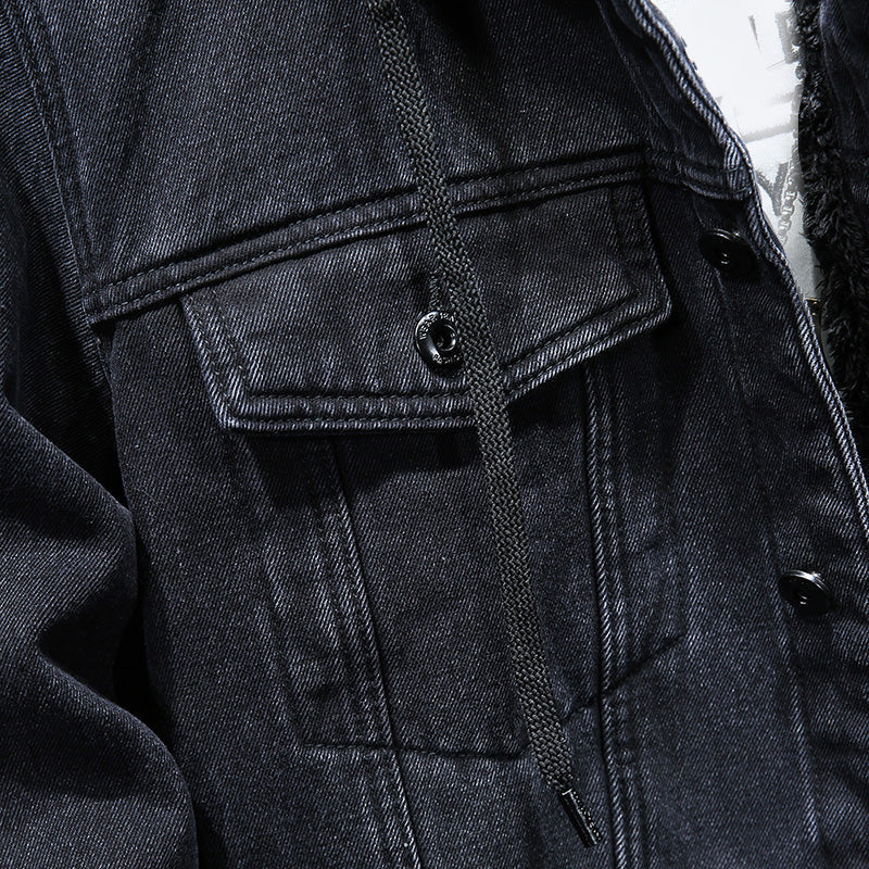 NOUVEAU RICHE Herren Winter Gefütterte Jeansjacke Mit Lammfellimitat Futter Für Kuschelige Wärme Und Stil