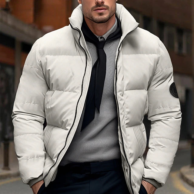 NOUVEAU RICHE Herren Winterjacke Stepp Mit Hohem Kragen Leicht Schutz Weiß