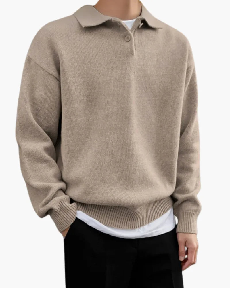 NOUVEAU RICHE Herren Wollpullover Halbreißverschluss Blau