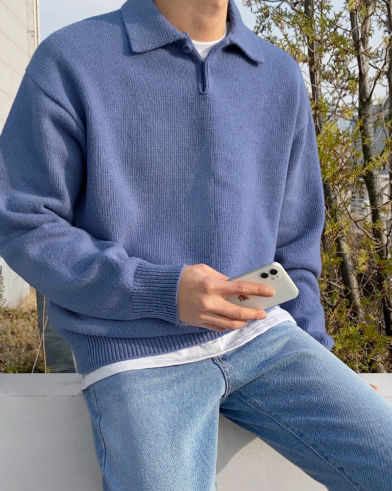NOUVEAU RICHE Herren Wollpullover Halbreißverschluss